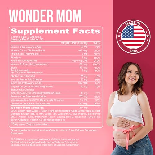 YOU'RE NATURAL Prenatal and Postnatal Vitamins for Women with Folate, DHA, Probiotics, Iron, Myo Inositol, Biotin, D3, B12 to Support Fetal Development, Pregnancy Must Have. 30 Day Supply