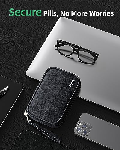 Weekly Pill Organizer 4 Times a Day with a Business Stylish Bag, PULIV Portable Pill Box 7 Day with 28 Compartments for Men, Removable Pill Sorters to Store Vitamin, Medication, Fish Oil, Supplements