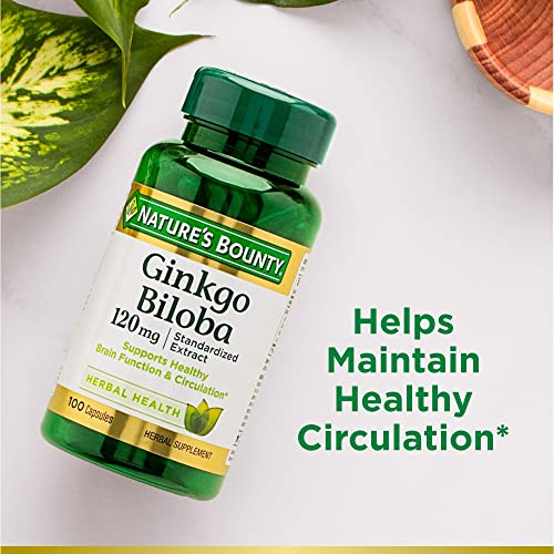 Nature's Bounty Ginkgo Biloba Capsules 120mg, Memory Support Supplement, Supports Brain Function and Mental Alertness, 100 Capsules