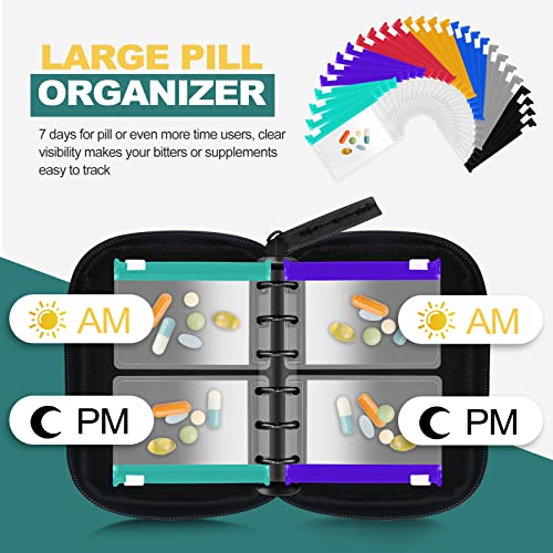Timueetech Water-Proof Pill Organizer Bag(IPX4), Pill Loose-Leaf Storage Bag, Portable Travel Medicine Bag, Zippered Reusable Pill Pouches(Fit 1# Pouches)