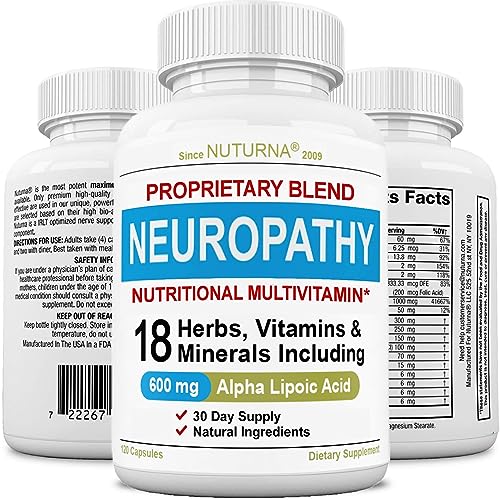 Neuropathy Support Supplement with 600 mg Pure Alpha Lipoic Acid - Nerve Support Formula for Feet, Hands, Fingers, Legs Toe - Maximum Strength Natural Nerve Supplement Vitamins - 120 Pills