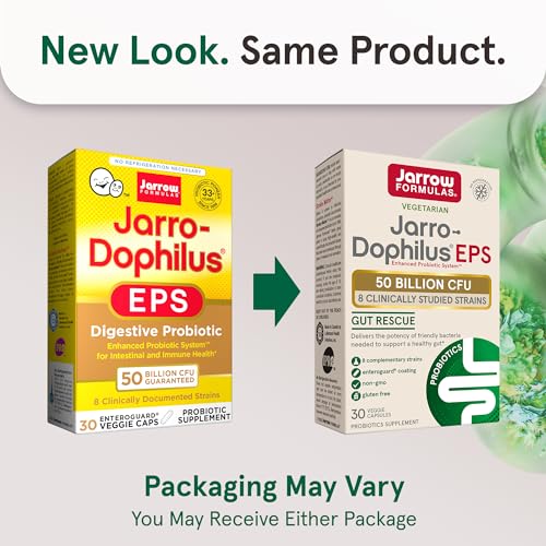 Jarrow Formulas Jarro-Dophilus EPS Gut Rescue Probiotics 50 Billion CFU with 8 Clinically-Studied Strains, Dietary Supplement for Gut Health Support, 30 Veggie Capsules, 30 Day Supply