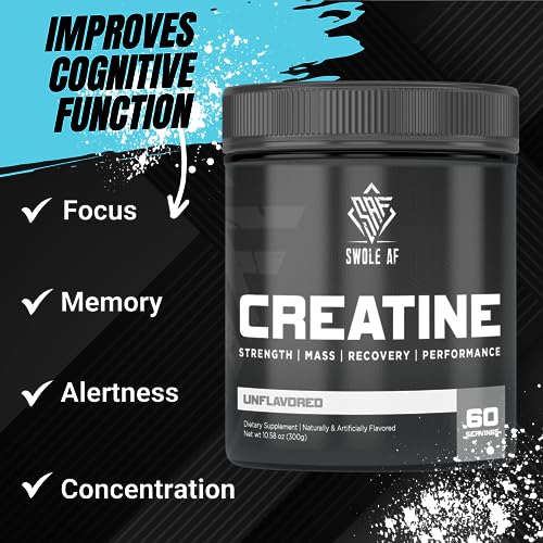 Swole AF | CREATINE Mono | Pre & Post Workout for Muscle Gain Endurance & Recovery | Dietary Supplement to Improve Strength Power Performance & Muscle Growth
