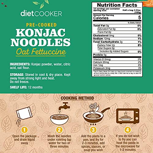 (Pack of 10) DIET COOKER Premium Shirataki Noodles, Konjac Noodle, Keto & Vegan Friendly, Zero Net Carbs, Odor Free, Low Calorie Pasta, Healthy Diet Food 9.52 oz (Oat Fettuccine)