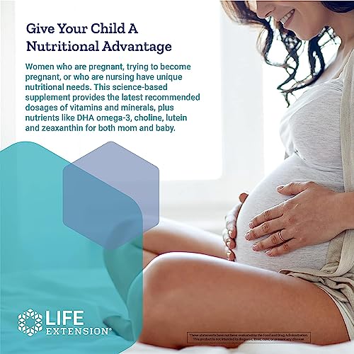 Life Extension Prenatal Advantage Supplement – Comprehensive Prenatal Vitamin for Pregnant Women - Complete Multivitamin for Healthy Brain with DHA - Non-GMO, Gluten-Free -120 Softgels
