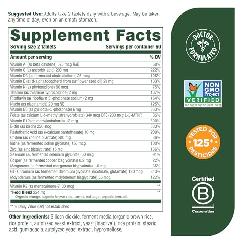 MegaFood Men's 40+ Advanced Multivitamin for Men - Dr-Formulated - Choline, Vitamin B, Vitamin C, Vitamin D, Zinc & Real Food - Brain Health, Immune Support - Vegetarian - 120 Tabs (60 Servings)