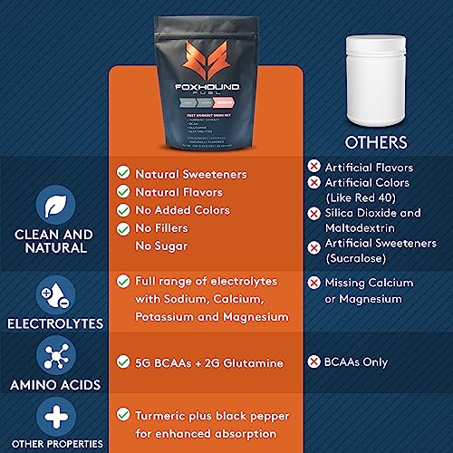 Foxhound Fuel Natural Post Workout Drink | Recover | Strawberry Lemonade | 5G BCAA, 2G L-Glutamine, Turmeric + Black Pepper, Electrolytes | Keto Friendly | 22 Servings