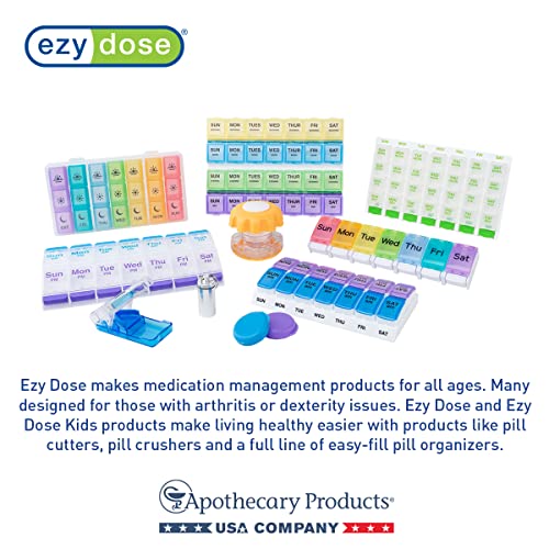 EZY DOSE Push Button (7-Day) Pill Case, Medicine Planner, Vitamin Organizer, 2 Times a Day AM/PM, Removeabale Trays, Large Compartments, Arthritis Friendly, Black and White Lids