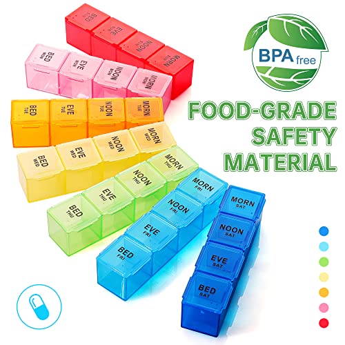 VMVN Pill Box 7 Day, Large Pill Cases Organizers,Weekly Pill Container AM/PM Medicine Organizer,Removable 4 Times a Day Pill Holder