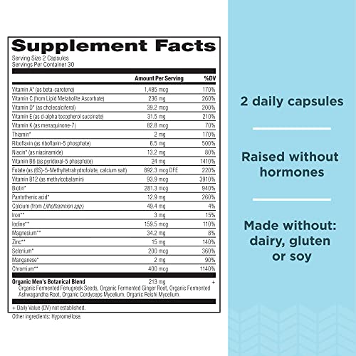 Multivitamin for Men by Ancient Nutrition, Men's Fermented Multivitamin with Vitamin A, C, D, E, K, Zinc & More, Immune Support, Vegan, Paleo and Keto Friendly, 60 Ct