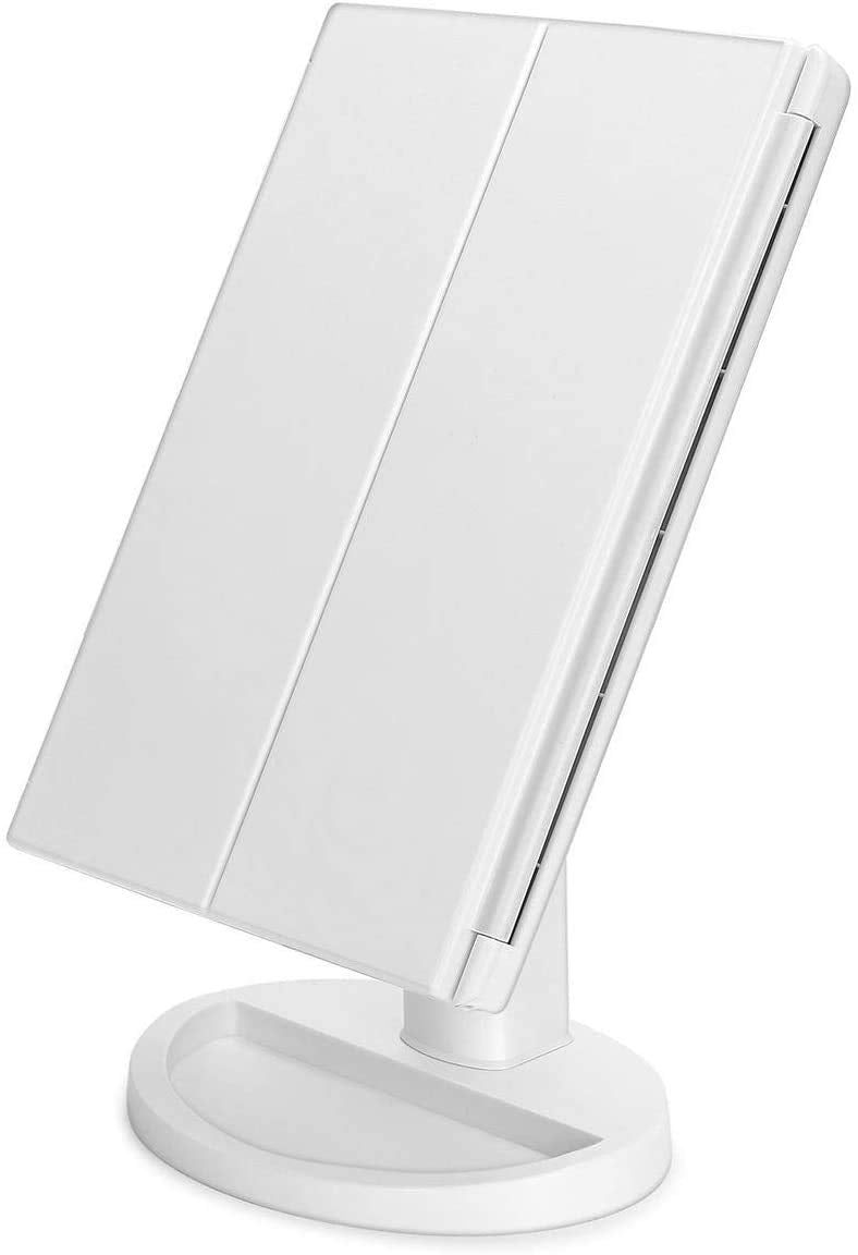 Infitrans 3 Folds Lighted Vanity Makeup Mirror,1X/2X/3X Magnification, 21 LED Light Bright Table Mirror with Touch Screen,180 Adjustable Rotation,Portable Travel Cosmetic Mirror