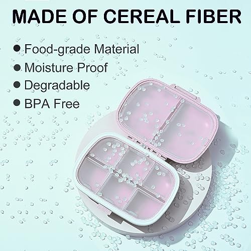 TULLWCY Daily Pill Organizer, 8 Compartments Portable Pill Case, Pill Box to Hold Vitamins, Cod Liver Oil, Pink