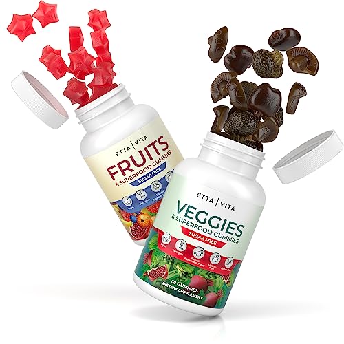 Sugar-Free Fruits and Veggies Gummies - Superfood Fruit and Vegetable Supplement (120 Chews), 16 Superfruits & 8-Blend Veggies, Fruit & Herbs, Fruit and Vegetable Vitamins, Pectin-Based, Gluten-Free