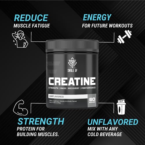 Swole AF | CREATINE Mono | Pre & Post Workout for Muscle Gain Endurance & Recovery | Dietary Supplement to Improve Strength Power Performance & Muscle Growth