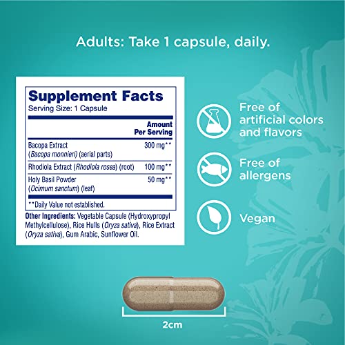 One-A-Day Cognitive Supplement – Memory and Focus Supplements for Adults, Brain Function Support with Bacopa, Rhodiola, & Holy Basil for Cognitive Performance 30 Capsules