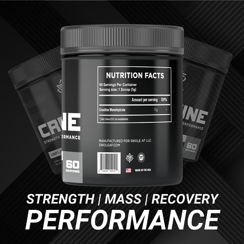 Swole AF | CREATINE Mono | Pre & Post Workout for Muscle Gain Endurance & Recovery | Dietary Supplement to Improve Strength Power Performance & Muscle Growth