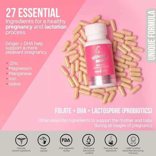 YOU'RE NATURAL Prenatal and Postnatal Vitamins for Women with Folate, DHA, Probiotics, Iron, Myo Inositol, Biotin, D3, B12 to Support Fetal Development, Pregnancy Must Have. 30 Day Supply