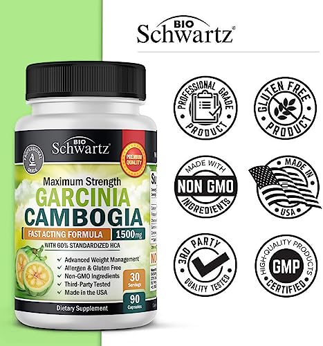 Garcinia Cambogia Weight Loss Pills - 1500mg HCA Pure Extract - Fast Acting Appetite Suppressant - Fat Burner for Women and Men to Help Lose Weight - Carb Blocker Metabolism Diet Pill - 90 Capsules