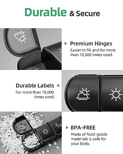 Weekly Pill Organizer 4 Times a Day with a Business Stylish Bag, PULIV Portable Pill Box 7 Day with 28 Compartments for Men, Removable Pill Sorters to Store Vitamin, Medication, Fish Oil, Supplements