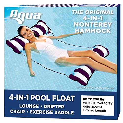 Aqua Original 4-in-1 Monterey Hammock Pool Float & Water Hammock – Multi-Purpose, Inflatable Pool Floats for Adults – Patented Thick, Non-Stick PVC Material – Navy