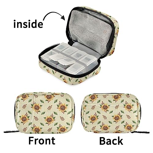 Naanle Watercolor Sunflower Pill Box 7 Day Pill Case Bag Travel Medicine Pill Case Pill Organizer Bag with Zipper Portable Weekly Case Compact Size for Vitamin Supplement Holder