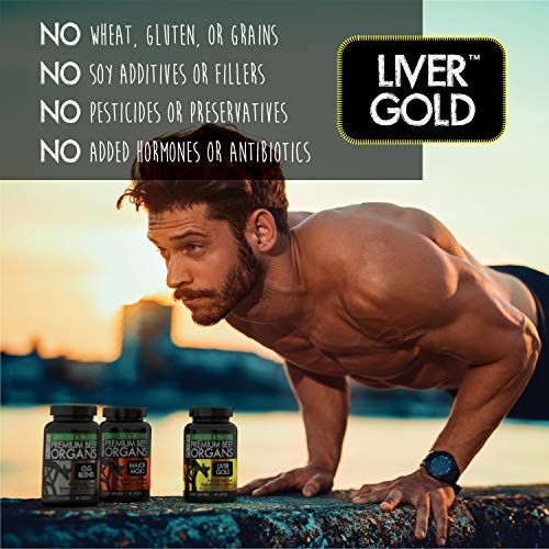 Paleo Pro Liver Gold Premium Beef Organs Capsules, Premium Beef Liver from Grass Fed & Pastured Cows in New Zealand, Dietary Supplement, No Added Hormones or Antibiotics, 180 Capsules