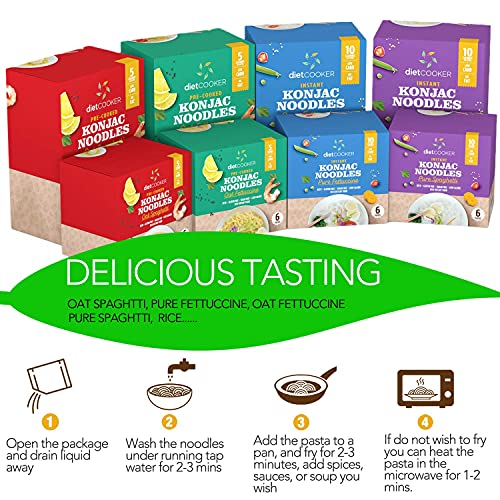(Pack of 10) DIET COOKER Premium Shirataki Noodles, Konjac Noodle, Keto & Vegan Friendly, Zero Net Carbs, Odor Free, Low Calorie Pasta, Healthy Diet Food 9.52 oz (Oat Fettuccine)