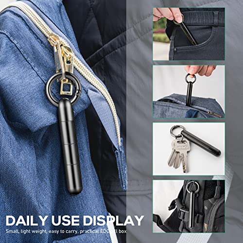 TISUR Keychain Pill Holder,Titanium Pill Case Small Pill Organizer Waterproof Pill Box, EDC Pill Container Metal Tube Outdoor Camping Travel for Men Women (Tiny Pill Case Black Extended)