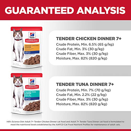 Hill's Science Diet Senior 7+ Wet Cat Food Pouches, Variety Pack, Chicken and Tuna, 2.8 oz., 12-Pack
