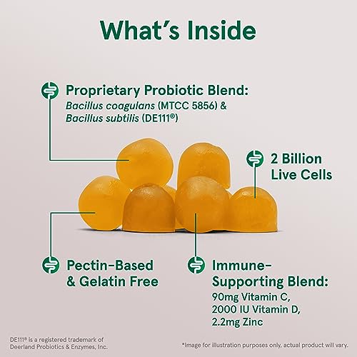 Jarrow Formulas Probiotic + Immune 2 Billion CFU With 2 Clinically-Studied Strains, Vitamins C, D & Zinc, Dietary Supplement for Digestive and Immune Support, 90 Orange-Flavored Gummies, 45 Day Supply