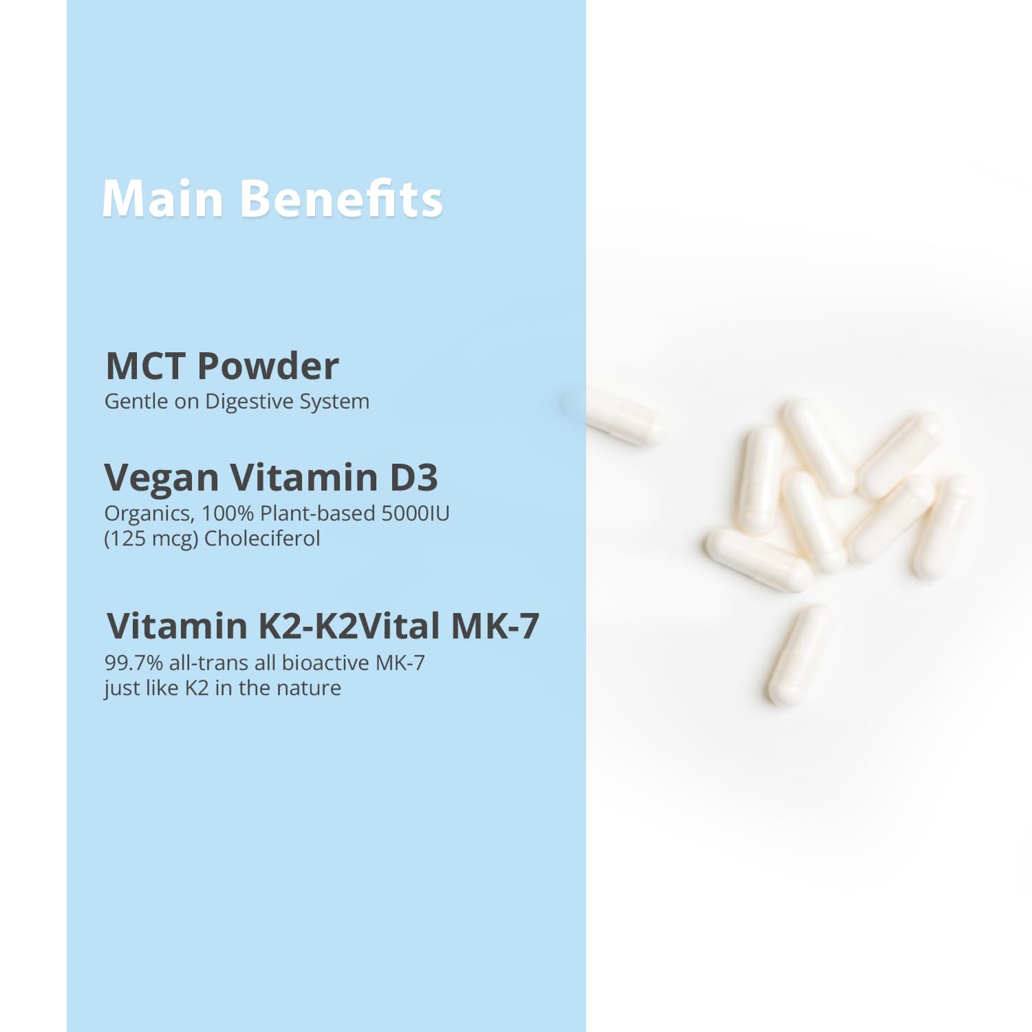 Magceutics Vitamin D3 K2 with MCT, 5000 IU Vegan D3 & 100 mcg MK7 K2, Support Strong Bones and Immune Health - 30 Capsules (30 Days Supply)