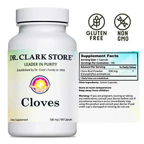 Dr Clark Cloves Healthcare Supplement - Natural Digestive Health, 500 mg, 100 Pure Gelatin Capsules