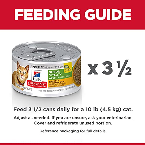 Hill's Science Diet Adult 7+ Senior Vitality Wet Cat Food, Chicken & Vegetable Entree, 2.9 oz. Cans, 24-Pack
