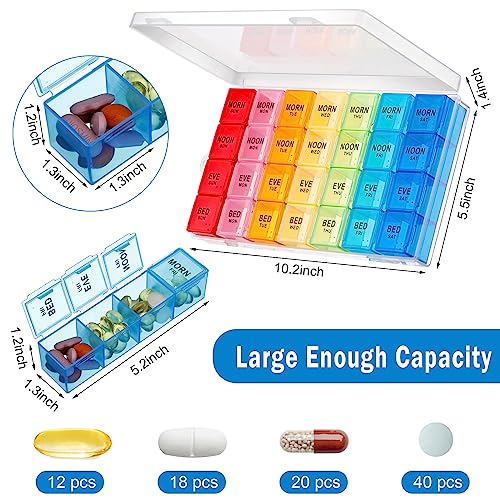 Dandat 2 Pack XL Large Weekly Pill Organizer 4 Times a Day Monthly Pill Organizer Large Weekly Medicine Organizer 28 Day Pill Box Organizer Weekly 7 Day Pill Dispenser 4 Times a Day