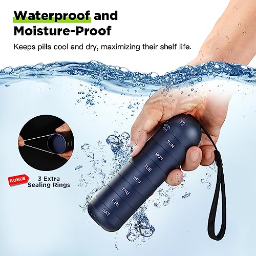 Zannaki Metal Moisture Proof Weekly Pill Organizer, Stackable Aluminum Alloy BPA Free Travel Hiking 7 Day Pill Box Case Waterproof and Large Compartment to Hold Pills, Vitamins, Fish Oil, Supplements