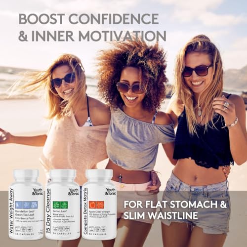 3pk Detox Cleanse Kick Off Weight Management | Colon Cleanser + Water Loss Pills w Dandelion + ACV Full Body Detox + Probiotics | For Flat Stomach, Waistline, Metabolism, Bloating – 90 Pills