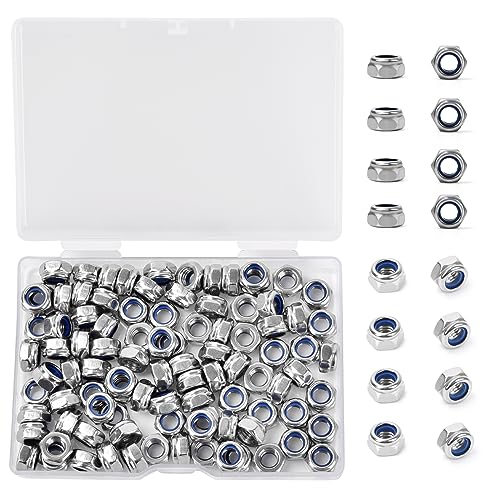 KUANSTORE 100Pcs M6 x 1.0mm Nylon Inserted Hex Lock Nuts Stainless Steel Silver DIN985 Self - Locking Nylon Lock Nuts Plain Finish for Industrial Construction Fasteners – Locknuts - M6 Hardware Nuts