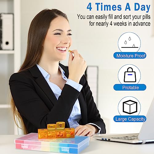 Dandat 2 Pack XL Large Weekly Pill Organizer 4 Times a Day Monthly Pill Organizer Large Weekly Medicine Organizer 28 Day Pill Box Organizer Weekly 7 Day Pill Dispenser 4 Times a Day
