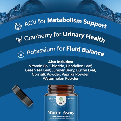 Natural Diuretic Water Away Pills Vitamin B6 Potassium & Dandelion Root Extract Water Retention Anti-Bloating and Swelling Capsules Weight Loss for Women & Men with Antioxidant Green Tea by Bio Sense
