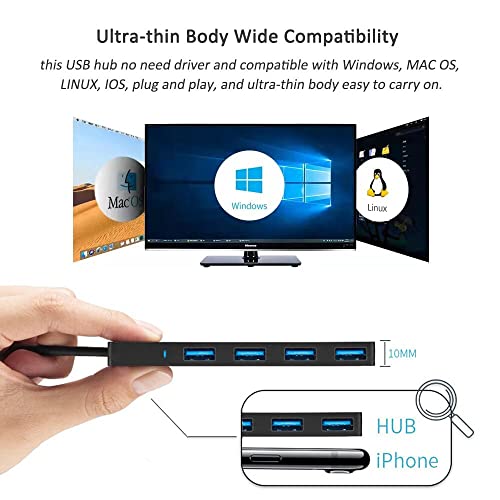 USB 3.0 Hub, VIENON 4-Port USB Hub USB Splitter USB Expander for Laptop, Xbox, Flash Drive, HDD, Console, Printer, Camera,Keyborad, Mouse(Not for Charging)