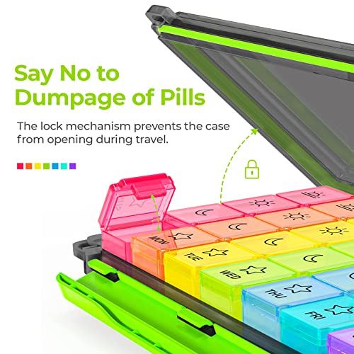 AUVON iMedassist Moisture-Proof Weekly Pill Organizer 4 Times a Day, Large 7 Day Pill Box Portable for Travel with Removable Individual Pill Containers to Hold Vitamins, Supplements and Medication