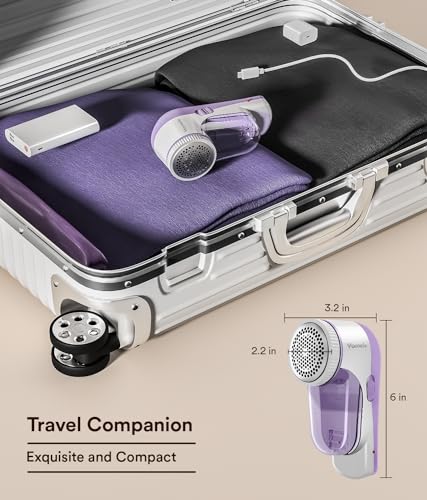 Rechargeable Fabric Shaver, Lint Shaver,Lint Remover for Clothes & Furniture, Sweater Shaver with 6-Leaf Blades and Safety Lock,Couch Pilling Remover Depiller for Removing Fuzz, Lint, Pills, Bobbles, Purple