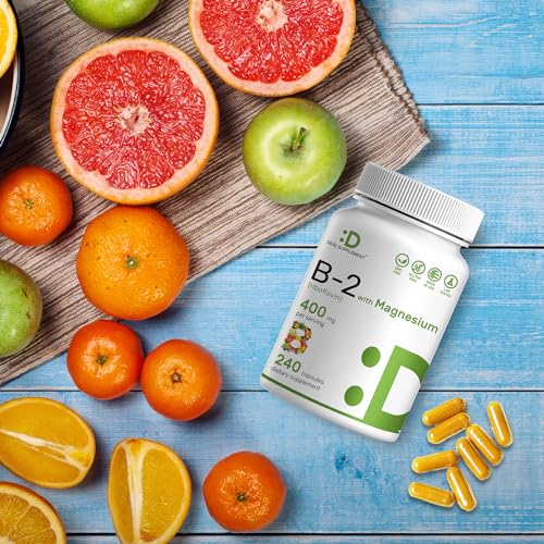 Vitamin B2 400mg (Riboflavin) | with Magnesium Glycinate 400mg, 240 Capsules – 2 in 1 Support Healthy Nervous System, Mood, Blood & Energy Production, Non-GMO