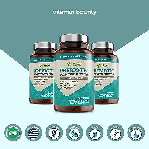 Vitamin Bounty Prebiotic Fiber Digestive Support - Gut Health Supplements for Women and Men, Dietary Fiber, Supports Digestive Health, Probiotics for Women & Men for Gas Relief - 60 Capsules