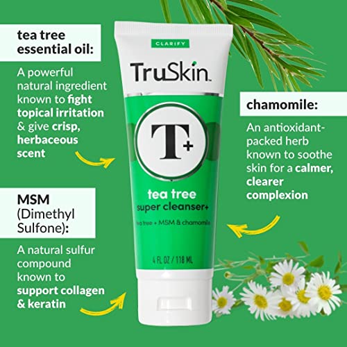 TruSkin Tea Tree Super Facial Cleanser - Acne Treatment with MSM, Chamomile and Vitamin E, 4 fl oz