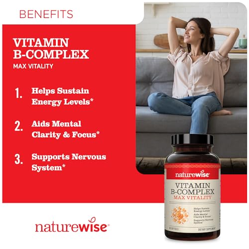 NatureWise Vitamin B-Complex for Max Vitality & Sustained Energy Support | Supports Sustained Energy Levels + Aids Mental Clarity & Focus + Promotes A Healthy Nervous System 60 Softgels
