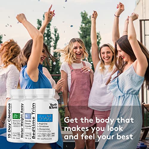 Youth & Tonic Sculpt Lean Cleanse 3 x Diet Pills w/Bedtime Trim & Water Weight Away & 15 Day Cleanser as Support for Protein Metabolism Energy Water Retention Loss & Belly Bloating for Women & Men