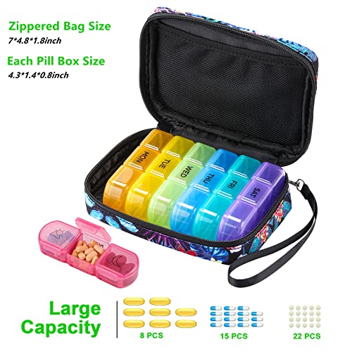 Weekly Pill Organizer 3 Times a Day with Travel Bag, Tnvee Large Portable Travel Medicine Box Case for Vitamin/Fish Oil/Pills/Supplements (Palm)