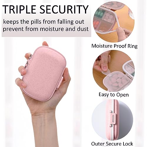 TULLWCY Daily Pill Organizer, 8 Compartments Portable Pill Case, Pill Box to Hold Vitamins, Cod Liver Oil, Pink