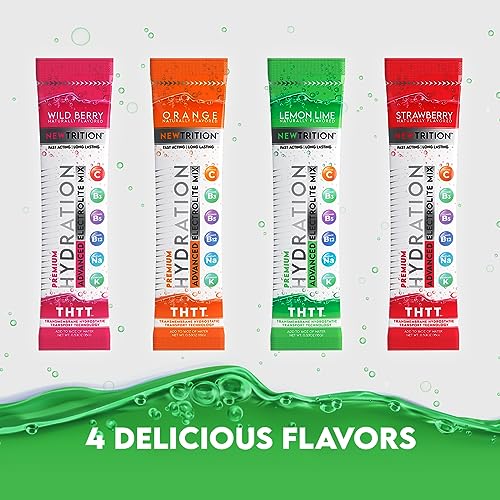 NewTrition Hydration Drink Electrolyte Powder Packets | Dehydration Relief | Non-GMO | Lemon Lime - 12 Count